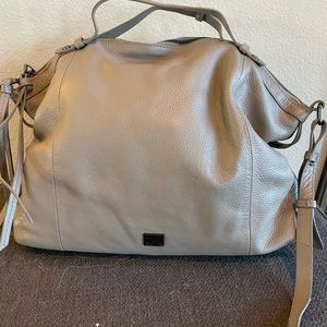 Kooba grey pebbled leather zip top tote shoulder bag.